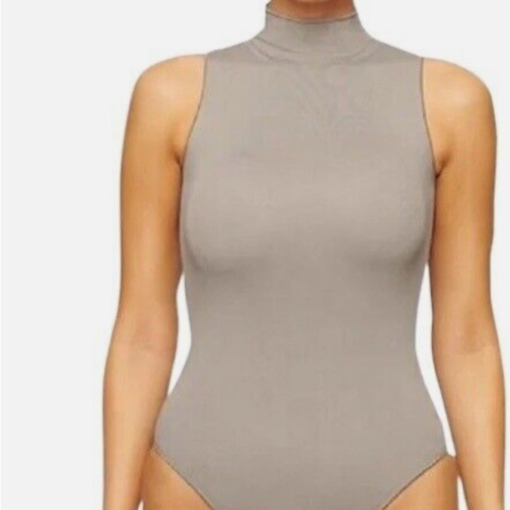 Skims Mock Neck Bodysuit in Smoke